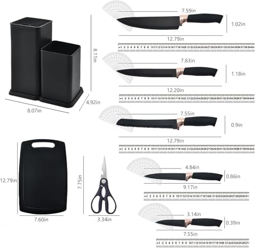 Kitchen Utensils Set & Knife Set with Block, 19 Piece All-in-One Cooking Set, 12 Nonstick Silicone Utensils + 5 Sharp Stainless Steel Chef Knives + Cutting Board, Dishwasher Safe Gift Set (Black) - Image 6