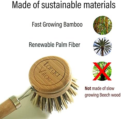 6 pcs Wooden Dish Brush Replacement Heads Made of Renewable Bamboo Wood and Natural Bristle Fiber, Durable, Long Lasting (Palm/Coconut Fiber Bristles) - Image 3