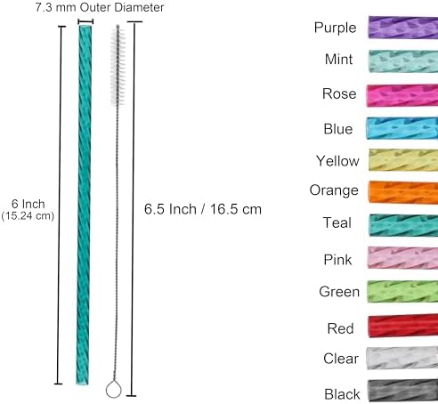 Dakoufish 6 Inch Reusable Clear Plastic Swirl Drinking Straws for Short Mini 6 oz-8 oz Mason Jar Tumblers,Set of 12 Pcs Replacement Straws with Cleaning Brush (6inch,12color) - Image 2