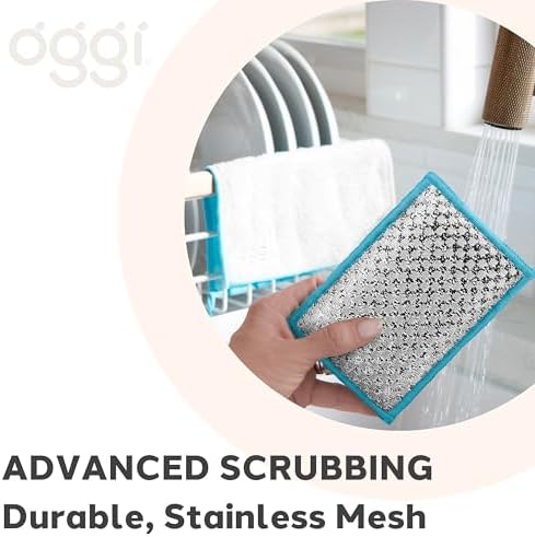 OGGI Bambou Odor-Free Scrubbing Sponges - Natural Scrub Sponges for Dishes, 91% Bamboo-Derived Rayon Cellulose Fiber, Reusable, Absorbent, Durable Scrubbers, Non-Scratch, Washable - 3 pcs, 7x4 - Image 4