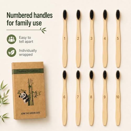 Horsehair Bamboo Toothbrush 10 Pack Plastic Free Numbered Set - Image 6