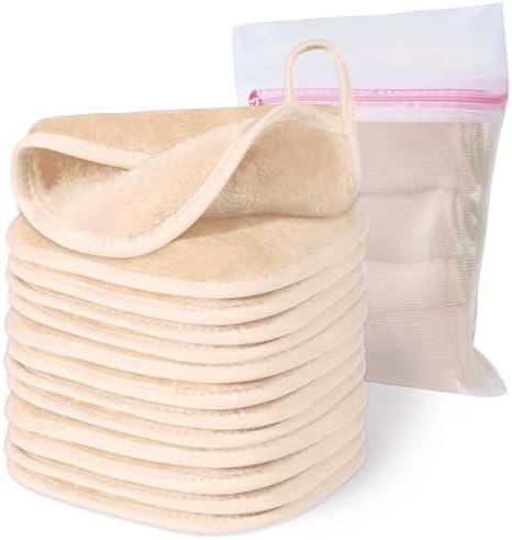Natwag Makeup Remover Cloth, 6" x 6" Make Up Towels Reusable Face Cloth for Washing Face, 12 Pack Makeup Remover Pads Microfiber Face Washcloth with Mesh Bag, Beige by Natwag
