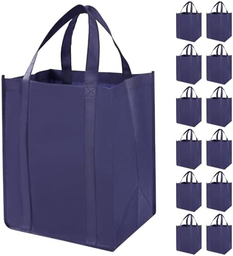 12 Pack Heavy Duty Reusable Grocery Bags - Large Shopping Totes Reinforced Handles, Holds 40 lbs, Foldable and Washable (Dark Blue) by Unknown