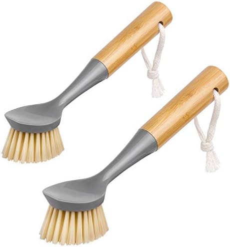 MR.SIGA Dish Brush with Bamboo Handle Built-in Scraper, Pack of 2 by MRSIGA