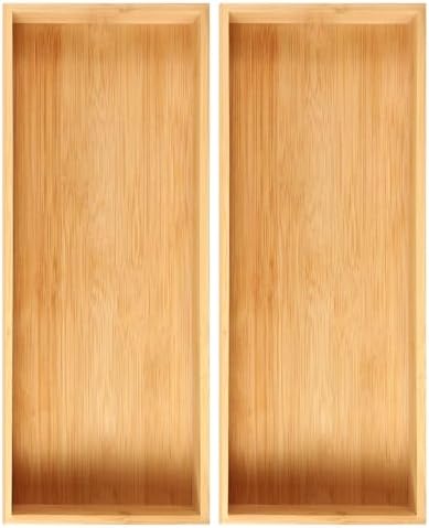 Fabsome Kitchen Utensil Drawer Organizer, Bamboo Silverware Cutlery Flatware Organizer Bins, Wooden Container Storage Trays for Bathroom Vanity Junk Drawer, 15" x 6" Set of 2 by Fabsome