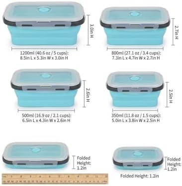 Collapsible Silicone Food Storage Containers Set, 4PCS Foldable Lunch Boxes with Lids & Air Vent, 27oz Multifunctional Travel Food Containers, Bento Boxes, Blue - Image 4