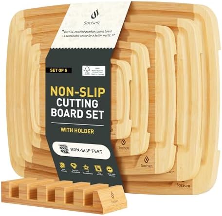 Bamboo Cutting Board Set Non Slip Feet with Holder Over Sink Wooden Cutting Boards Eating Grilling Biard Cutboard Biard Chtting Woodcutting Cuttingboards Voard Oard Bord 12x18 11 x 14 Baords Baord by Socisen