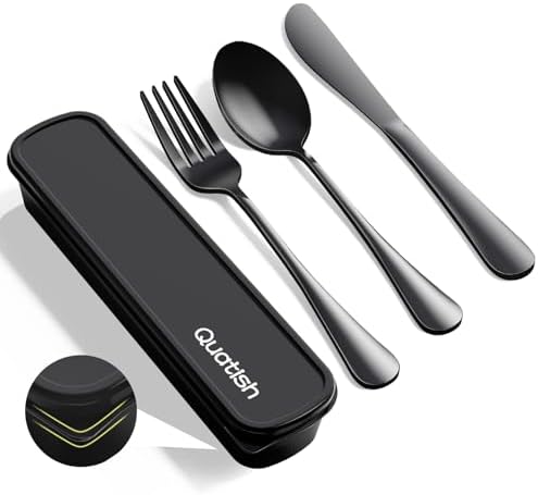 Quatish Travel Utensils with Case, Stainless Steel Cutlery Set, Black by Quatish