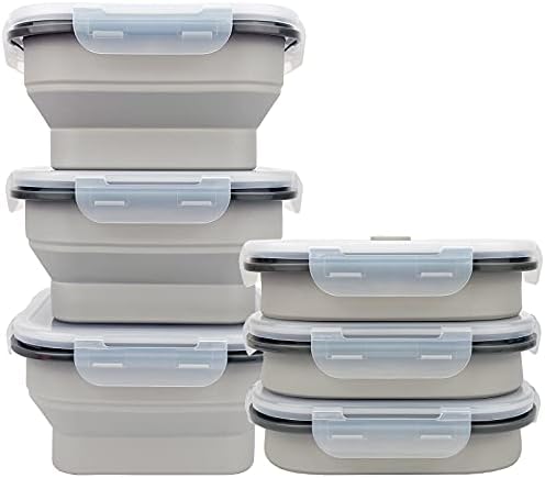 CARTINTS Large 1200ml Collapsible Bowls with Lids, Silicone Food Storage Containers, Space-Saving Meal Prep Containers For Kitchen and Outdoors Camping, Set of 3, Grey by CARTINTS