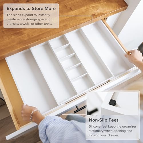 KitchenEdge Utensil & Junk Drawer Organizer, 16-28 in, White Bamboo - Image 5