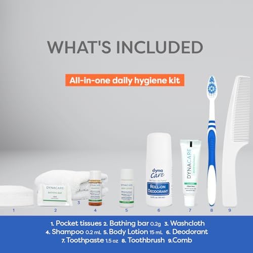 Dynarex DynaCare Daily Hygiene Kit - Travel Essentials Toiletry Bag - Includes TSA Approved Shampoo, Toothbrush Set, Body Lotion and More - Orange, 1 Kit (9-Pieces) - Image 3