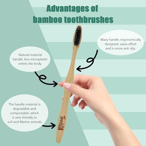 Bamboo Toothbrushes Medium Bristles 4 Pack - BPA Free Medium Bristles Natural Toothbrushes for Adults - Eco-Friendly, Wood Toothbrush - Image 3