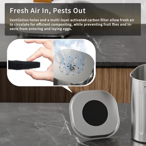 MRBIN Kitchen Compost Bin, Stainless Steel Countertop Trash Can 1.7 Gal with Lid and Charcoal Filter, Metal Small Indoor Rubbish Dustbin for Food Waste Recycle - Image 4