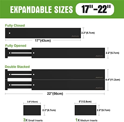 ANTOWIN Bamboo Drawer Dividers Organizers, Expandable Drawer Separators Splitter,17-22 inches Long Adjustable Spring-loaded Organizer for Large Utensil, Clothes, Tools Drawers (Black) - Image 3