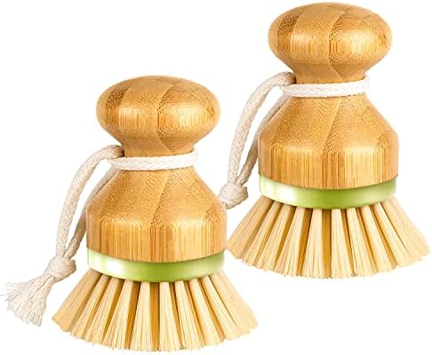 Bamboo Dish Brush, Scrub Brush for Dishes Pots Pans Kitchen Sink Cast Iron Skillet Cleaning, Pack of 2 by RADESCOO