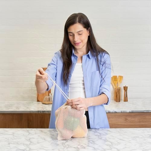 Reusable Mesh Produce Bags, Cotton Drawstring, Set of 6 - Image 4