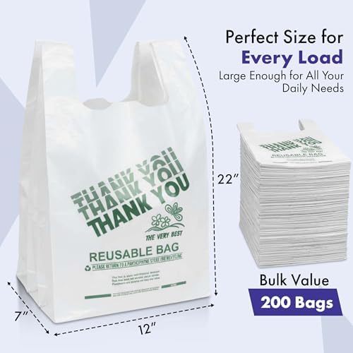 2.25 Mil Reusable Plastic Grocery Bags | PACK OF 200 12" x 7" x 22" - Image 5