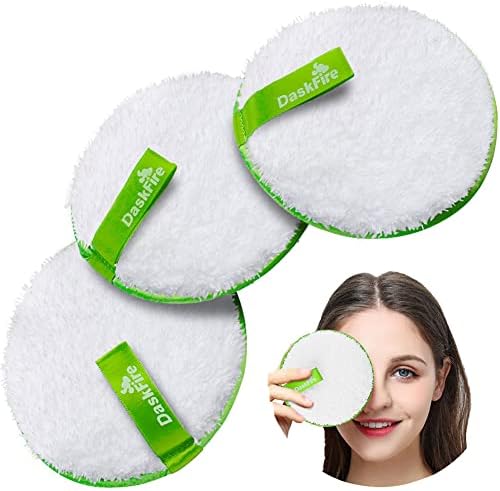 Reusable Makeup Remover Pads, Facial Make Up Removal Wipes, Washable Face Cleaning Cloths, Hypoallergenic for Mascara, Eye Shadow, Lipstick, Foundation -3 pcs, 4.5" Dia by DaskFire