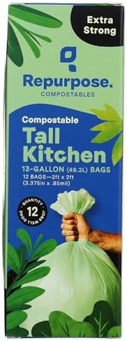 Repurpose, Compostable 13 Gallon Tall Kitchen Bags, 12 Count by Repurpose
