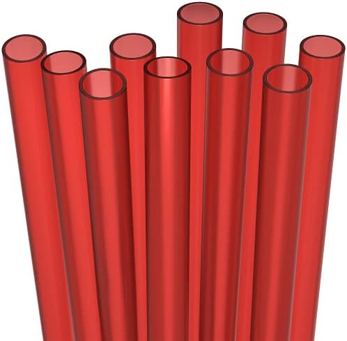 Fiesta First 10 EXTRA WIDE Long Reusable Hard Plastic Drinking Straws + Cleaning Brush - Fat Thick Large Jumbo Straws for Smoothies and Milkshakes - Red - Dishwasher Safe BPA Free by Fiesta+First