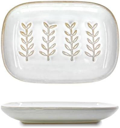 HighHerz Aesthetic Ceramic Soap Dish for Shower, Soap Holder with Raised Relief, Shower Soap Dish for Shampoo Bar Or Sponge, Soap Saver for Bathroom, Kitchen, Sink, Decorative Soap Tray (White) by HighHerz