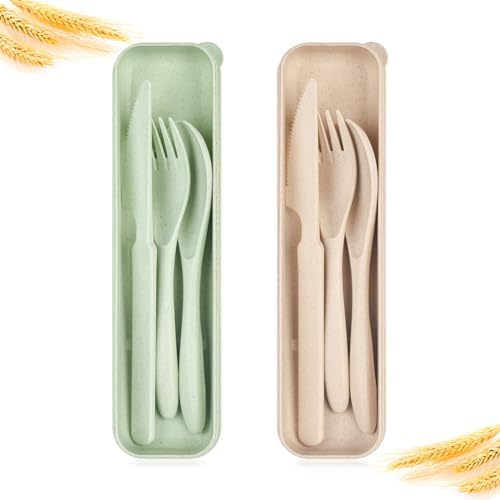 2 Sets Travel Utensils with Case, Portable Camping Cutlery Set by Lnrkai