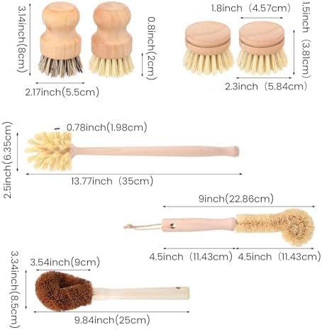 8 Pcs Bamboo Dish Brush Dish Washing Scrub Bottle Brushes Wooden Palm Pot Brush Cleaning Scrubbers with Natural Sisal Bristles Long Handle for Pots Pans, Vegetables, Household Cleaning - Image 2