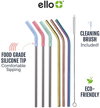 Ello Impact 6 Pack Reusable Metal Straws with Silicone Tips Made from Stainless Steel, Dishwasher Safe, BPA-Freewith Cleaning Brush, Summer Glow - Image 3