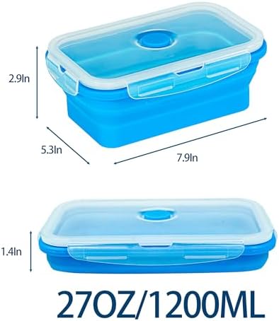 Plus 4PCS Foldable Silicone Food Storage Containers for Kitchen Storage for Leftovers Fruits and Meal Prep Dishwasher Safe Microwave Safe Ideal for Home and Travel (blue, 27OZ) - Image 2