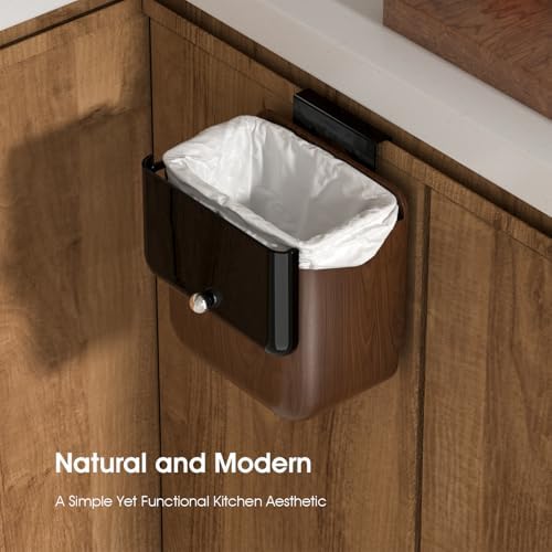 Large 3.2 Gallon Compost Bin, Under Sink Trash Can with Lid, Hanging Waste Cabinet for Office Kitchen Cupboard Bathroom Bedroom, Walnut Color - Image 7