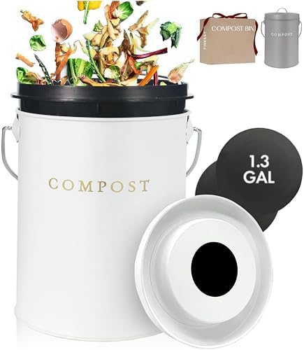 FINESSY Kitchen Compost Bin Countertop White, Indoor Composter 1.3 Gallon by Finessy