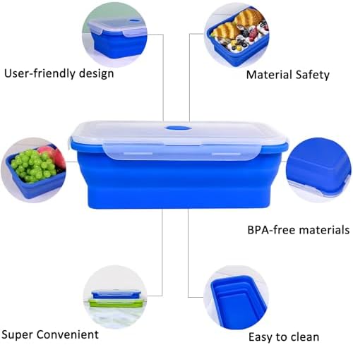 Extra Large Collapsible Silicone Food Storage Containers with Lids, Set of 2 Foldable Lunch Boxes 82.8oz + 60.2oz, for Kitchen, Travel, Camping, BPA Free - Image 3