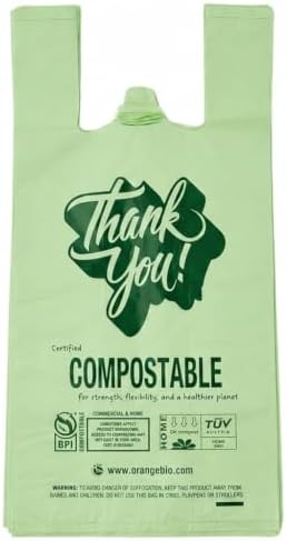 OrangeBio Small Compostable Shopping Bags, 8" x 5" x 16.5", 500 Count by OrangeBio