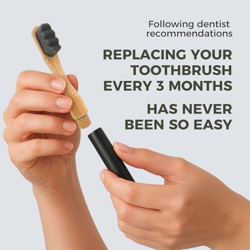 Extra Soft Toothbrushes for Adults - 3 Replaceable Natural Bamboo Tooth Brush Heads with Black Almunium Handle. Soft Bristle Braces Toothbrush. Butter on Gums Manual Toothbrush - Image 2
