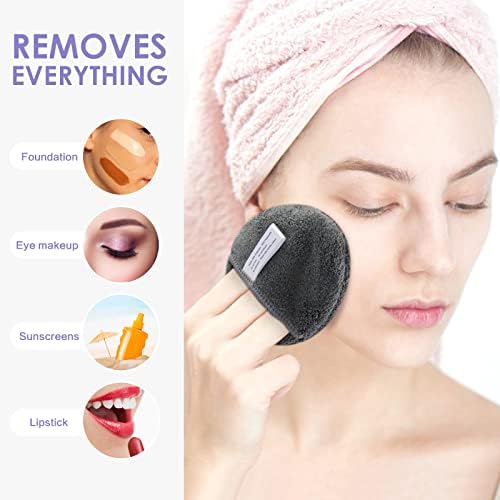 SUNLAND Reusable Makeup Remover Pads for Face,Eyes,Lips Microfiber Face Cleansing Gloves Washable Makeup Remover Cloth with Laundry Bag Rounds Pads - Image 5