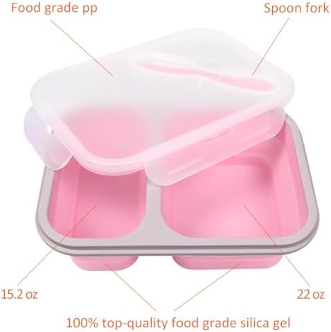 2 Pack Collapsible Silicone Bento Lunch Boxes With Lids,2 Compartments, Divided Lunch Food Storage Containers, 37.2 oz, Safe in Microwave, Dishwasher and Freezer, BPA Free - Image 3