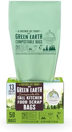 Green Earth Compostable Tall Kitchen Food Scrap Trash Bags, Compost Bin Compatible, 13 Gallon, 49 Liter, 200-Count, Superior Strength 0.9 Mil, ASTM D6400, BPI (US) & OK Compost Home (EU) Certified - Image 4