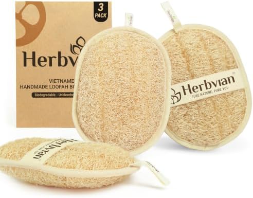 Natural Loofah Exfoliating Body Scrubber Pads for Bath and Shower by Herbvian