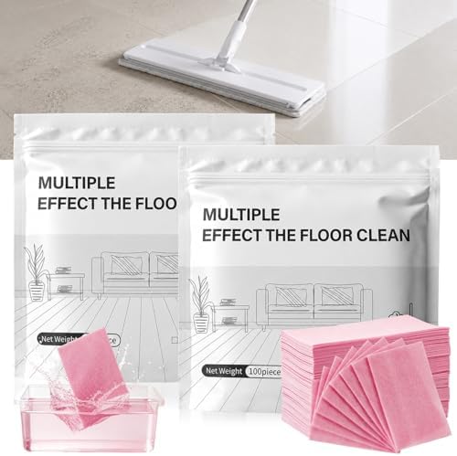 Multi-Effect Floor Cleaner Tablets, 100 Pcs Water Soluble Cleaning Sheets for Hardwood, Laminate, Tile & Glass Floors, Fast Dissolving, Fresh Scent, Multi-Surface Cleaner (Pink, 2PCS) by Unknown