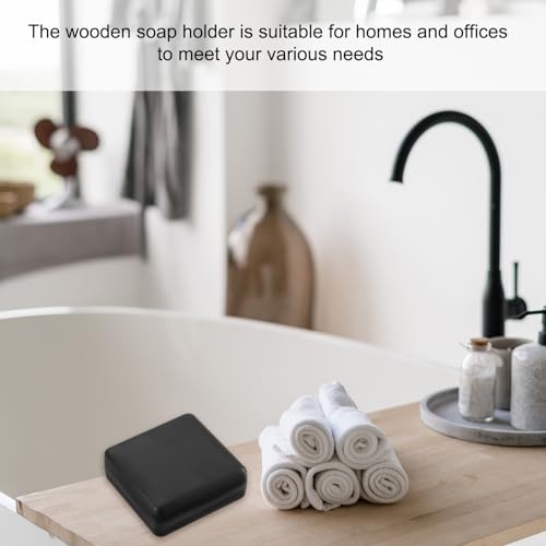 uxcell Wooden Soap Holder, Detachable Self Draining Square Soap Dishes with Lid, Wooden Bamboo Soap Bar Tray for Shower (Double Pack Right Angle Black) - Image 5