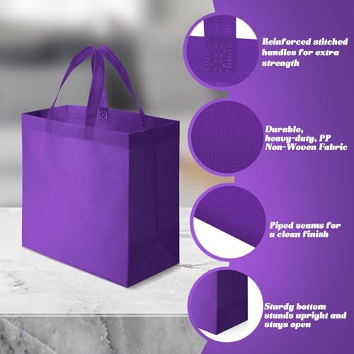 Reginary 50 Pcs Reusable Tote Bags Shopping Bags Non Woven, Purple - Image 5