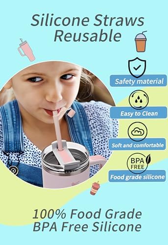 Reusable Replacement 12 inch Long Silicone Straw With Cover, Stocking Stuffers Gifts for Women Men Teens Girls Boys, Compatible with Stanley Tumbler Cup Accessorie 40 oz 30 oz (6 Pack) - Image 5