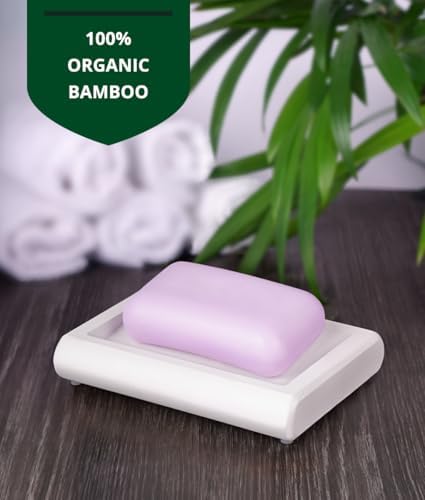 ROYAL CRAFT WOOD Bamboo Soap Dish - Self Draining Soap Holder for Bathroom, Shower, Kitchen Sink | Natural Non-Toxic Soap Tray (White) - 1Pcs - Image 2