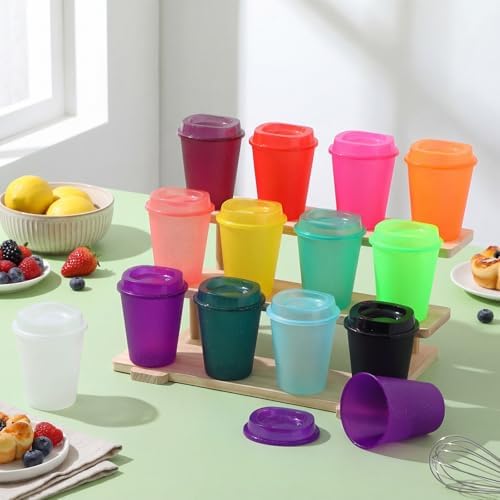 Honeydak 45 Pack 12 oz Reusable Coffee Cups with Lids Portable Tea Cups Reusable Hot Coffee Mugs Tumblers Bulk Plastic Tumblers Travel Drinks Mugs for Hot and Cold Drinks (Bright Colors) - Image 2