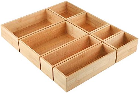 Kootek 8Pcs Bamboo Drawer Organizer 4-Size Kitchen Storage Box for Flatware by Kootek