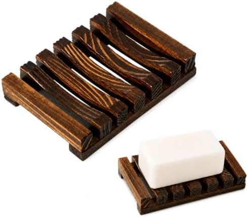 Bamboo Soap Dish for Bar Soap, Raised Wooden Holder with Drain Slots，Carbonized Pine Wood Soap Box by Unknown