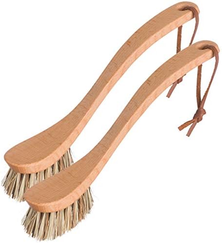 REDECKER Curved Dish Brush, Natural Union Plant Fiber Bristles, Ergonomic Design with Oiled Beechwood Handle, 9-1/4 Inches, Set of 2, Made in Germany - Natural Bristle Dish Brush by Redecker