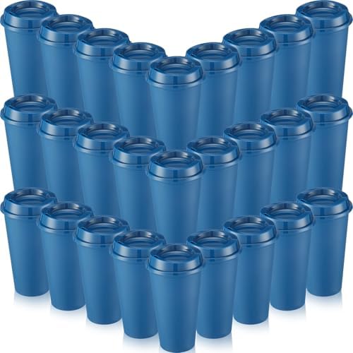 Honeydak 45 Pack 16 oz Reusable Coffee Cups with Lids Water Bottle Iced Coffee Travel Mug Reusable Portable Plastic Tea Tumblers Bulk for Hot and Cold Drinks Birthdays Party(Classic,Dark Blue) by Honeydak