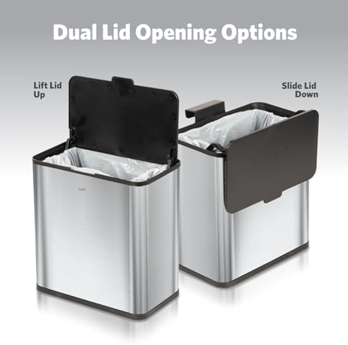 Glad Roomate Stainless Steel Under Counter Waste Bin with Clorox Odor Protection | Space Saving Dual Lid Small Trash Can for Kitchen Cabinet, Bathroom or Office, 1.5 Gallon (6L) - Image 5