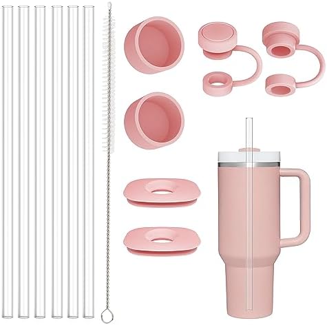 Replacement Straw Compatible with Stanley 40 oz 30 oz Tumbler, Accessories of 6 Straw Replacement with Cleaning Brush, 4 Color Leak Sproof Plug, 2 Silicone Cover Cap for Stanley by BEONSKY